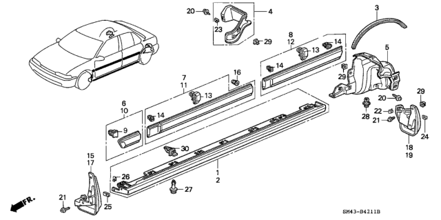 1992 Honda Accord Protector, L. FR. Door Diagram for 75322-SM4-A11