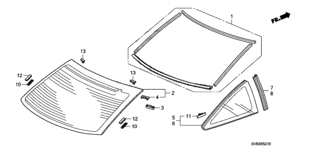 2010 Honda Civic 2 Door EX (NAVIGATION) KA 5MT Rear Windshield - Quarter Glass Diagram