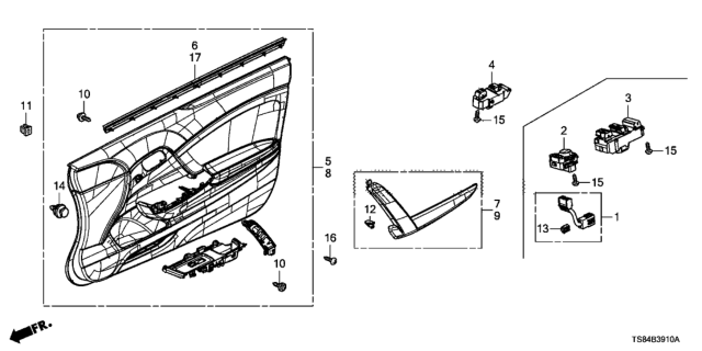 2013 Honda Civic Switch Assembly, Power Window Master Diagram for 35750-TS8-A11