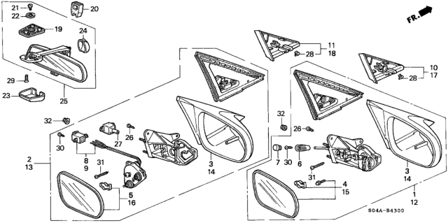 1998 Honda Civic Mirror Assembly, Passenger Side Door (Cyclone Blue Metallic) (R.C.) Diagram for 76200-S01-A25ZE