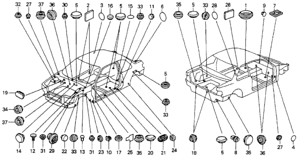 1990 Honda Accord 2 Door EX KA 5MT Grommet - Plug Diagram