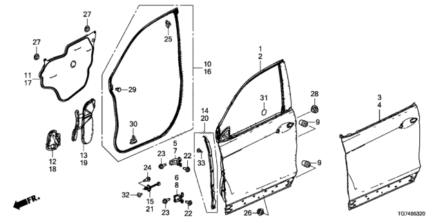 2018 Honda Pilot Front Door Panels Diagram