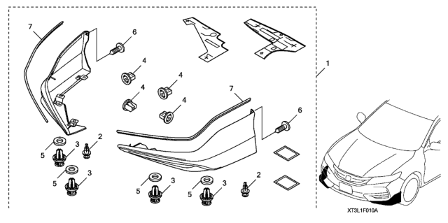 2016 Honda Accord Front Under Spoiler Nh-731P Diagram for 08F01-T3L-121A