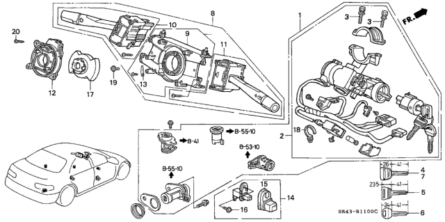 1993 Honda Civic Lock Set Diagram for 35010-SR4-A11