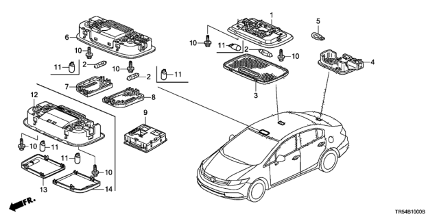 2012 Honda Civic 4 Door GX (NAVIGATION) KA 5AT Interior Light Diagram
