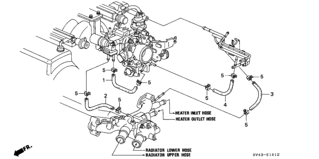 1995 Honda Accord 4 Door V6 LX (ABS/V-6) KA 4AT Water Hose (V6) Diagram