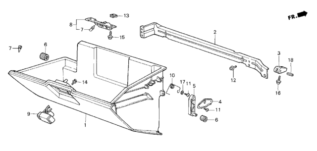 1987 Honda CRX 2 Door HF KH 5MT Glove Box Components Diagram