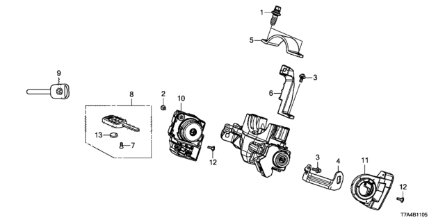 2020 Honda HR-V Key Cylinder Components Diagram