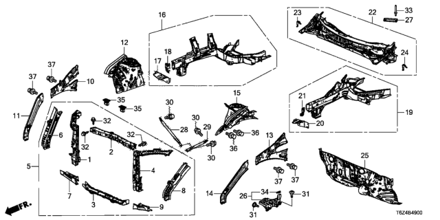 2018 Honda Ridgeline Frame, L. FR. Side Diagram for 60910-T6Z-305ZZ