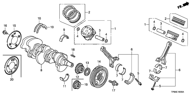2013 Honda Crosstour 5 Door EXL (4WD) KA 6AT Crankshaft - Piston (V6) Diagram