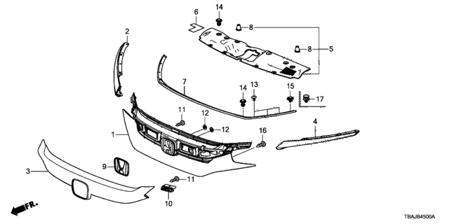 2018 Honda Civic Extension Assy., R. FR. Grille Diagram for 71124-TEG-J01