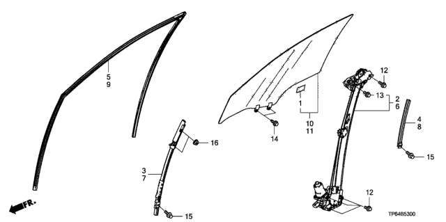2010 Honda Crosstour Glass, R. FR. Door Diagram for 73300-TP6-A01