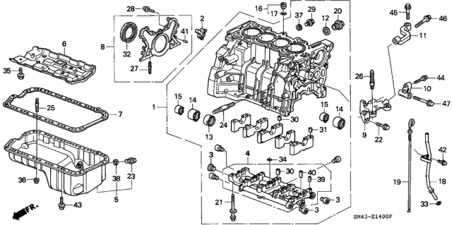 1993 Honda Accord 4 Door EX KA 5MT Cylinder Block - Oil Pan Diagram