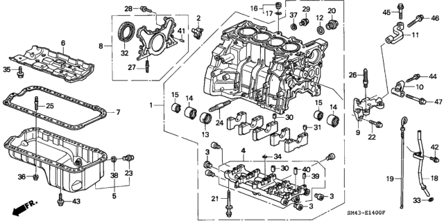 1991 Honda Accord Cylinder Block - Oil Pan Diagram