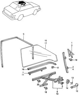 1982 Honda Civic 4 Door ** (1500) KH HMT Front Door Window Diagram