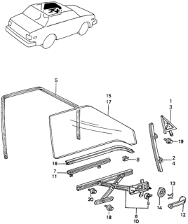 1981 Honda Civic Cushion, FR. Door Glass Diagram for 75352-SA0-000