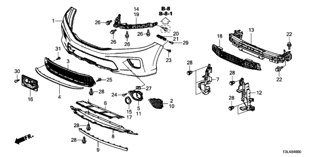 2013 Honda Accord Lip Spoiler, Front Bu Diagram for 71110-T2A-A00