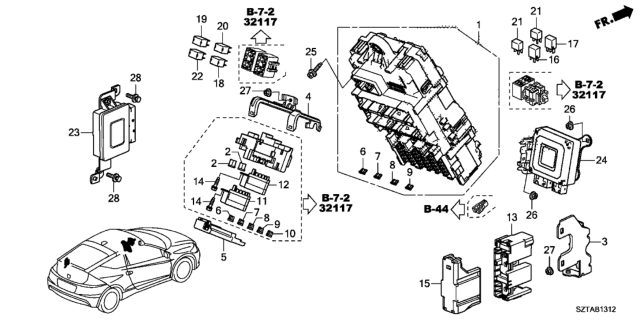 2016 Honda CR-Z Cover, Sub-Fuse Box (Upper) Diagram for 38218-SZT-A11