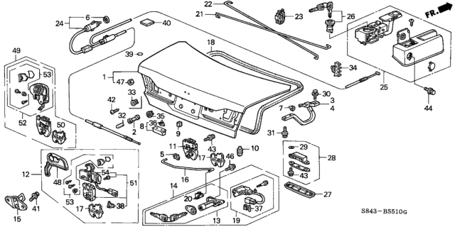 1999 Honda Accord Spring, L. Trunk Opener Diagram for 74872-S86-K00ZZ
