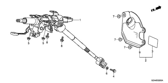 2009 Honda Pilot Cover,Steering Joint Diagram for 53320-SZA-A10