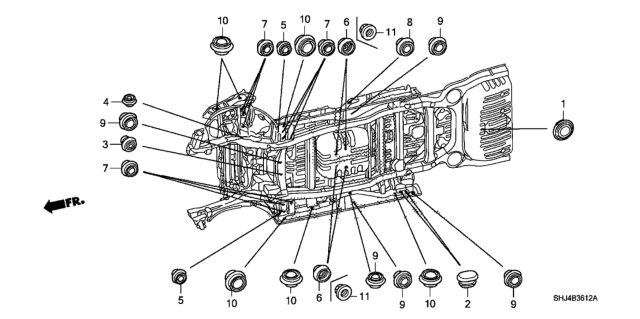 2008 Honda Odyssey Grommet (Lower) Diagram 2