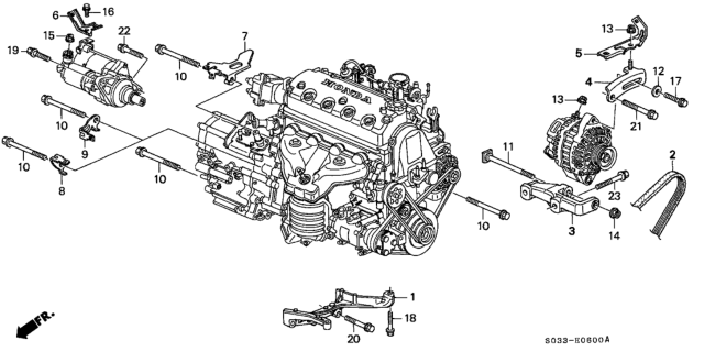 1997 Honda Civic Alternator Bracket - Engine Stiffener Diagram