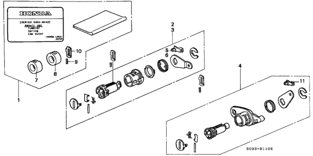 1998 Honda Civic 3 Door CX KA 4AT Key Cylinder Kit Diagram