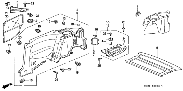 1999 Honda Civic Shelf, RR. Center *NH264L* (CLASSY GRAY) Diagram for 84400-S00-C01ZB