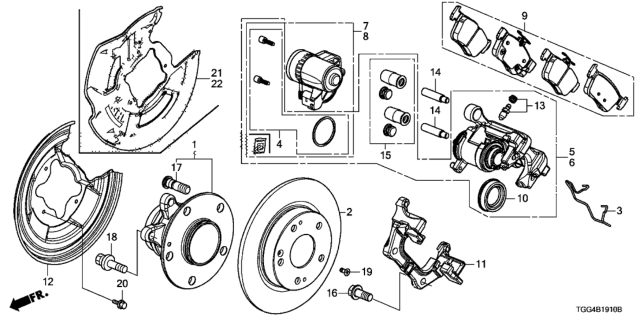 2017 Honda Civic Rear Caliper Sub-Assembly Diagram for 43019-TGH-A01