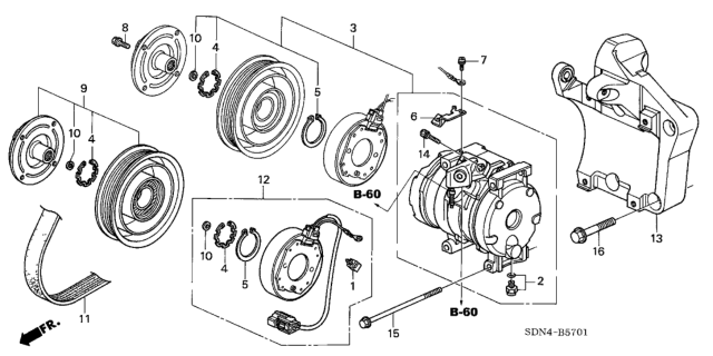 2004 Honda Accord A/C Compressor (V6) Diagram