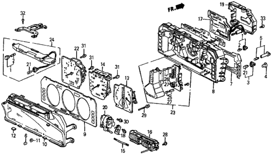 1987 Honda Prelude Meter Assy., Fuel & Temperature Diagram for 37160-SF0-772