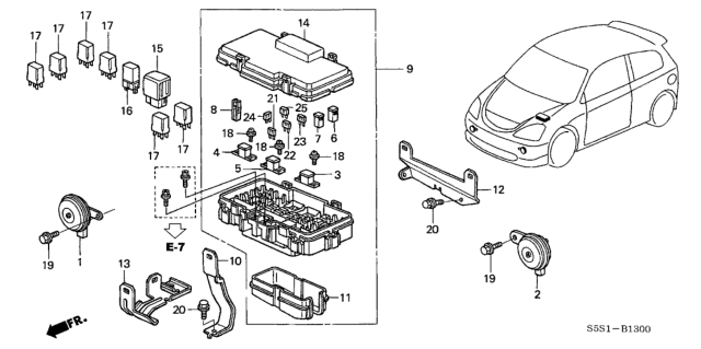 2002 Honda Civic Control Unit (Engine Room) Diagram