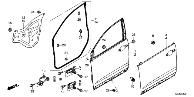 2016 Honda CR-V Weatherstrip,L FR Door Diagram for 72350-T1W-A11