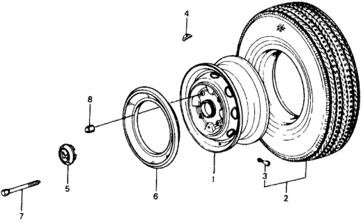 1975 Honda Civic 2 Door ** (1500) KA HMT Tire - Wheel Disk Diagram