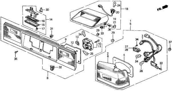 1989 Honda Accord Light Assy., High Mount Stop *Y18L* (SILKY IVORY) Diagram for 34270-SE3-A05ZC