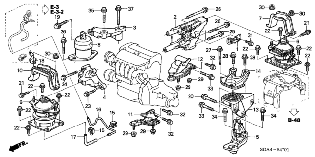 2003 Honda Accord Rubber, FR. Transmission Mounting (Lower) (AT) Diagram for 50850-SDA-A00