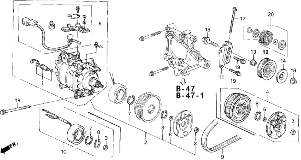 1994 Honda Civic A/C Compressor (Hadsys) Diagram