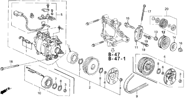 1994 Honda Civic 3 Door CX KL 5MT A/C Compressor (Hadsys) Diagram