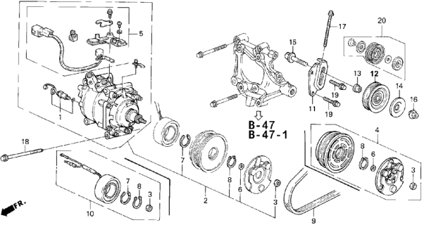 1995 Honda Civic A/C Compressor (Hadsys) Diagram