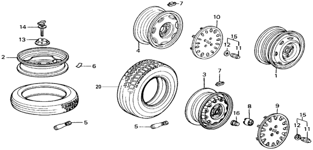 1991 Honda Civic 3 Door STD KL 4MT Wheel Diagram