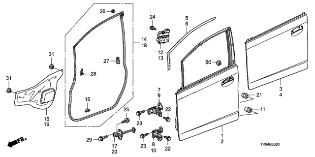 2010 Honda Fit Weatherstrip, L. FR. Door Diagram for 72350-TF0-003