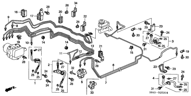 1998 Honda Accord Hose Set, Right Rear Brake Diagram for 01466-S84-A51