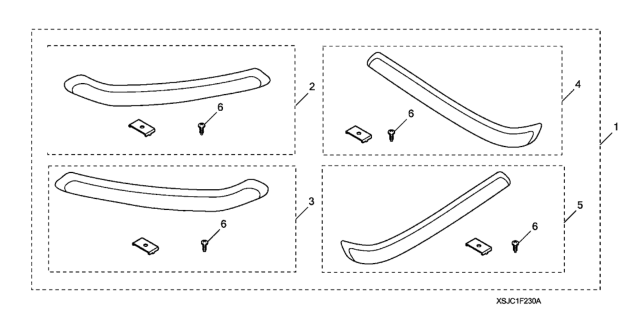 2011 Honda Ridgeline Front and Rear Chrome Bumper Trim Diagram