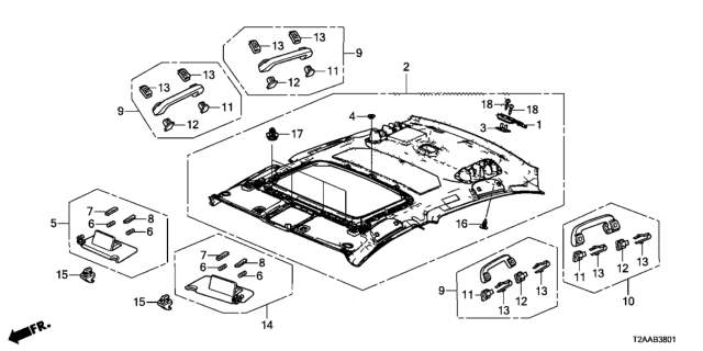 2017 Honda Accord 4 Door EX KA CVT Roof Lining Diagram