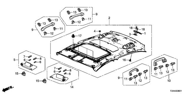 2017 Honda Accord Lining Assy., Roof *YR449L* (Sunroof) (CASHMERE IVORY) Diagram for 83200-T2F-A81ZA