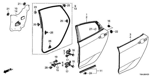 2019 Honda Civic 4 Door TOUR (TURBO) KL CVT Rear Door Panels Diagram