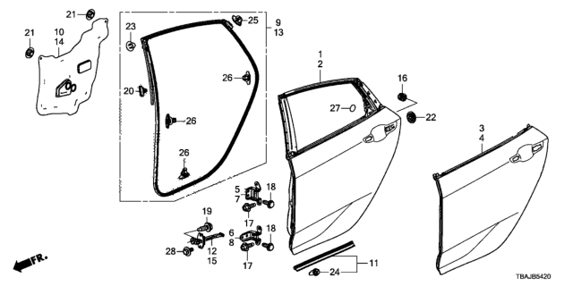 2019 Honda Civic Rear Door Panels Diagram