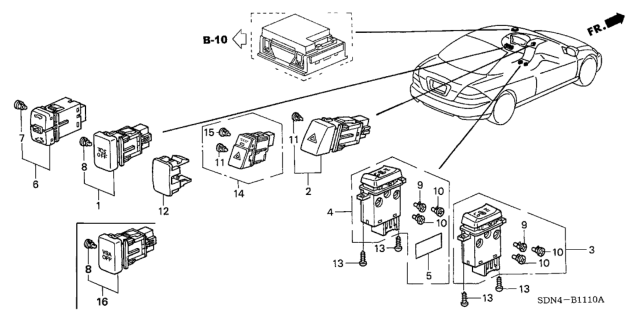 2004 Honda Accord Switch Assembly, Passenger Side Heated Seat Diagram for 35600-SDN-A01