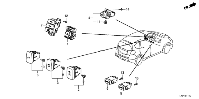 2014 Honda Fit EV Switch Assy., Charge Lid Open Diagram for 35800-TX9-A01