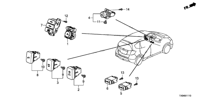 2014 Honda Fit EV Switch Assembly, Heated Seat (R) Diagram for 35600-TX9-A01